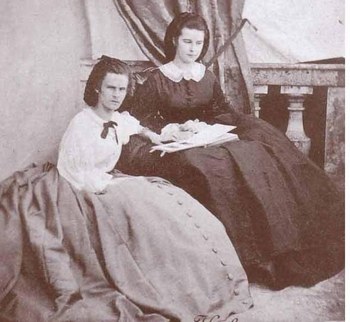 Sisi (right) and her sister Helene, ca. 1853